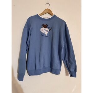 90s Sweatshirt Mock Neck Blue Dogs Love Valentines Heart  Large